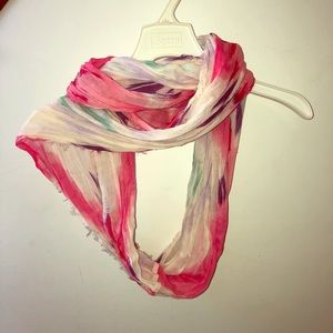 American Eagle Fringed Scarf pink white teal